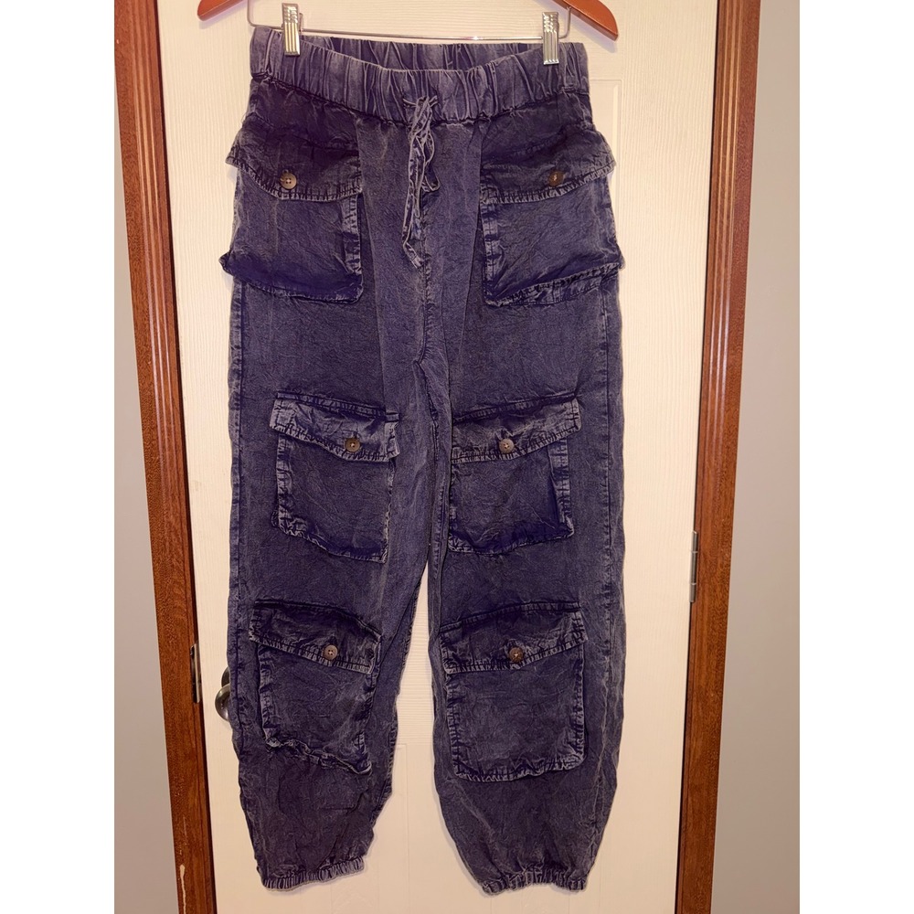 Earthbound Trading Co Purple Acid Wash Cargo Jogger Pants Size S